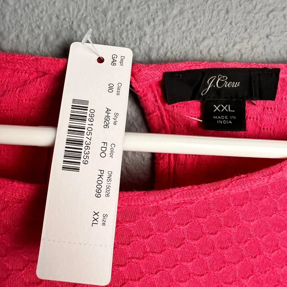 NWT J. Crew Textured Ruffle Neck Long Sleeve Top Bright Pink XXL Valentines Love